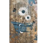 kisoyo Rustic Farmhouse Bathroom Wall Art Daisy Floral Posters Retro Rustic Daisy Flowers in Blue Bathtub Blue Butterfly Picture Farmhouse Bathroom Wall Decor for Bedroom Living Room 8x12 inch