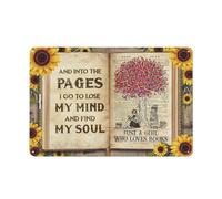kisoyo Rustic Metal Tin Sign And Into The Page I Go To Lose My Mind And Find My Soul Just A Girl Who Loves Books Country Wall Art for Home Bedroom Living Room Wall Decor 8x12 Inch