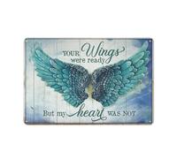 kisoyo Rustic Metal Tin Sign Angel Wings Wall Decor Your Wings Were Ready But My Heart Was Not Country Wall Art for Home Bedroom Living Room Wall Decor 8x12 Inch