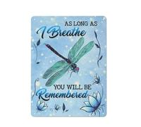 kisoyo Rustic Metal Tin Sign As Long As I Breathe You Will Be Remembered Colorful Dragonfly Novelty Wall Decor Decorative Home For Bedroom Gift For Friend And Relative 12x16Inch