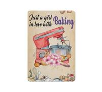kisoyo Rustic Metal Tin Sign Baking Poster, Baking Cake - Just A Girl, In Love With Baking Novelty Wall Decor Decorative Home For Bedroom Gift For Friend And Relative 8x12Inch