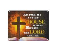 kisoyo Rustic Metal Tin Sign Bible Verse Joshua 2415 As For Me & My House We Will Serve The Lord Wall Art Christ Cross Christian Wall Art Decor For Home Bedroom Living Room 12x16 Inch