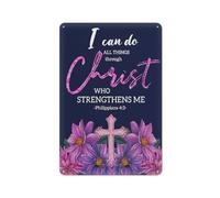 kisoyo Rustic Metal Tin Sign Bible Verse Philippians 4:3 Wall Art,I Can Do All Things Through Christ Christian Cross Artwork Picture Poster Decor For Home Bedroom Living Room 8x12inch