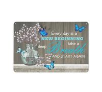 kisoyo Rustic Metal Tin Sign Every Day Is A New Beginning Wall Art Farmhouse Flower Vase Inspirational Wall Art Artwork Picture Poster Decor For Home Bedroom Living Room Kitchen 8x12 Inch