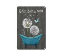 kisoyo Rustic Metal Tin Sign Farmhouse Wall Art Dandelion Butterfly Wall Decor Country Teal Bathtub Bathroom Wall Decor Relax Soak Unwind Bathroom Signs Home Artwork 8x12inch