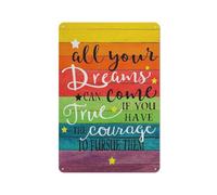 kisoyo Rustic Metal Tin Sign Inspirational Dream Quote Wall Art Farmhouse All Our Dreams Can Come True Print Positive Poster Painting Wall Decor Gift 8x12inch
