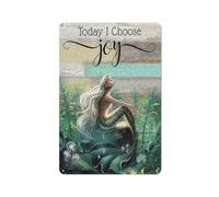 kisoyo Rustic Metal Tin Sign Mermaid Girls Room Wall Art Mermaid Bathroom Pictures Wall Decor Today I Choose Joy Prints Ocean Sea Life Painting Artwork For Living Room Bedroom Office 8x12inch