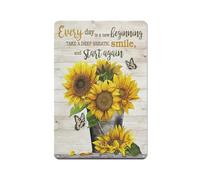 kisoyo Rustic Metal Tin Sign Sunflower Everyday Is A New Beginning Take A Deep Breath Smile And Start Again Country Wall Art Farmhouse Parlor Garden Home Courtyard Wall Decor 8x12 Inch