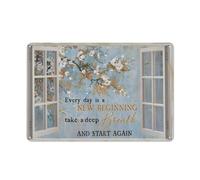 kisoyo Rustic Vintage Metal Tin Sign Autumn Canvas Every Day Is A New Beginning Take A Deep Breath And Start Again Novelty Wall Decor for Home Living Room,Bedroom,Porch 8x12 Inch