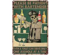 kisoyo Skeleton Please Be Patient With Bartender Poster Vintage Tin Sign Garden Metal Signs for Women Coffee Home Office Classroom Bathroom Apartment Wall Art Decor 8x12 Inch
