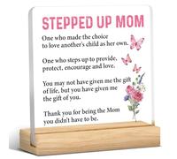 kisoyo Stepped up Mom Gift, Bonus Mom, Thank You Gifts for Bonus Mom Stepped up Mom Stepmother, Stepped up Mom Acrylic Sign Keepsake Present 4x4 Inch