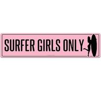 kisoyo Surfer Girls Only Pink Tin Sign Vintage Metal Sign Retro Wall Art Poster Rustic Hanging Plaque Home Decor for Bedroom Kitchen Garden Pub Club Coffee Bar Patio Porch Indoor Outdoor 4x16 Inch