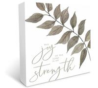 kisoyo The Joy Of The Lord Is My Strength Scripture Bible Verse Farmhouse Style Wood Block Plaque Box Sign Desk Decorations for Home Bedroom Living Room Office Desk Shelf Table Decor 5x5 Inch