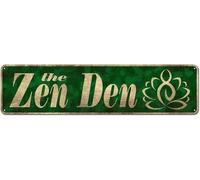 kisoyo The Zen Den Sign, Lotus Yoga Sign Tin Hanging Wall Sign, Meditation Home Decor for Yoga Studio Bathroom Bedroom Spiritual Room Decoration, 16x4 Inch
