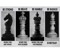 kisoyo Vintage Metal Tin Sign Be Strong Be Brave Be Humble, Chess Poster, Chess Art Print, Motivation Quote, Gift Ideas For Chess'S Lover Home Wall Decor 12x16 Inch