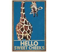 kisoyo Vintage Metal Tin Sign Blue Giraffe Hello Sweet Cheek Poster Inspirational Wall Decor Home Bedroom Living Room Funny Sign Gifts 12x16Inch