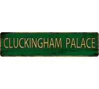 kisoyo Vintage Metal Tin Sign CLUCKINGHAM PALACE 4"x16", Street Sign for Home, Restaurant, Bar, Cafe, Garage - Retro Wall Decor Plaque