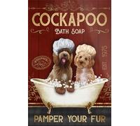 kisoyo Vintage Metal Tin Sign Cockapoo Dog Bath Soap Funny Bathroom Toilet Wall Decor Living Room Art Wall Decoration 8x12 Inch