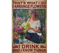 kisoyo Vintage Metal Tin Sign Gardening Girl And Wine Poster, That’S What I Do I Garden I Drink Poster, Girl Gardening Poster, Plant Lover Poster Home Wall Decoration 12x16 Inch