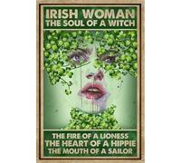 kisoyo Vintage Metal Tin Sign Irish Woman The Heart Of Hippie Poster Novelty Tin Signs for Home Cafes Bars Pubs Wall Decorative Funny Signs Gift 12x16 Inch