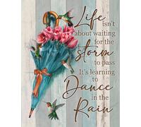 kisoyo Vintage Metal Tin Sign Life Isnt About Waiting For The Storm To Pass Hummingbirds and Tulips Novelty Home Wall Sign Plaque Poster Gift 8x12 Inch