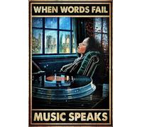 kisoyo Vintage Metal Tin Sign Music Poster, When Words Fail Music Speaks Poster, Love Music Poster, Musician Art Print, Music Lovers Gift, Vinyl Music Poster 8x12 Inch