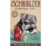 kisoyo Vintage Metal Tin Sign Schnauzer Dog Coffee Novelty Wall Art for Home Kitchen Bathroom Parlor Courtyard Wall Decor 12x16 Inch