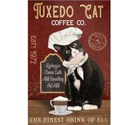kisoyo Vintage Metal Tin Sign Tuxedo Cat Coffee Iron Painting Home Family Lovers Gift Metal Signs Bedroom Parlor Yard Wall Decor 8x12Inch