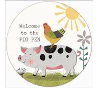 kisoyo Welcome to The Pig Pen Round Metal Tin Sign Rustic Wreath Sign Home Kitchen Bedroom Bathroom Office Parlor Wall Decoration Funny Signs Courtyard Wall Decor 12x12 Inch