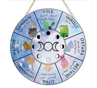 kisoyo Wheel of The Year Christmas Decor Wicca Holidays Calendar Yule Altar Celestial Sign Sabbats Pagan Witch Sign Rustic Round Hanging Wood Sign for Home Garden Kitchen Bar Cafe Wall Art 8"x8"
