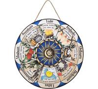 kisoyo Wheel Of The Year Rustic Round Hanging Wood Sign, Sabbats Pagan Witch Sign, Wiccan Holidays, Wicca Calendar, Yule Altar, Celestial Sign, Christmas Sign Door Sign 12"x12"