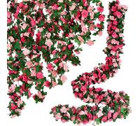 KISPATAI 2 Pack 8.2 FT Artificial Rose Flower Garland Fake Rose Plant Garland Hanging for Wedding Wall Party Garden Bedroom Table