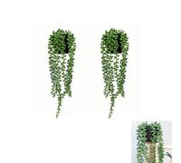 KISPATAI Artificial Hanging Plant,2 Pack Faux Plants Indoor,Fake Potted String of Pearls Succulent Plants Green Fake Plant With Pots, for Home Office Wall Shelf Wall Table Decoration