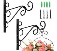 KISPATAI Iron Hanger Wall Hook,Outdoor Forged Iron Bracket,Garden Hook, Basket Bracket,Plant Basket Metal Hanger,Suitable for Bird Feeders,Lanterns, Fences,2 Pieces (Black)
