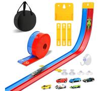 KISPATTI Car Racing Track 5M, Flexible Toy Car Speed Race Track Includes 6 Cars & Storage Bag, Rolls Up Portable Dual Racetrack, Gifts for Kids Age 3 4 5 6 7 8 9 Boys Girls