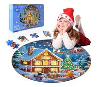 KISPATTI Christmas Jigsaw Puzzles for Kids, 71 Piece Round Puzzle for Children Games Age 3+ Kids, Learn Educational Toys Gift Box, Xmas Eve Box