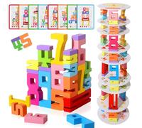 KISPATTI Montessori Wooden Game, Math Counting Game with 45 Colourful Number Blocks & Cards, Educational Gift for Boys Girls Ages 3+