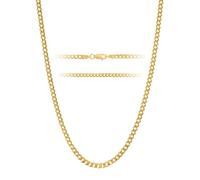 KISPER 18K Gold Over 925 Sterling Silver Italian 3.5mm Solid Diamond-Cut Cuban Link Curb Chain Necklace - for Men & Women with Lobster Clasp - Made in Italy, 20"