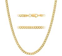 KISPER 18K Gold Over 925 Sterling Silver Italian 3.5mm Solid Diamond-Cut Cuban Link Curb Chain Necklace - for Men & Women with Lobster Clasp - Made in Italy, 18"