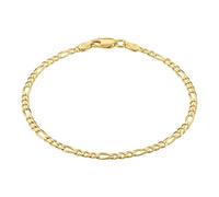 KISPER 18K Gold Over 925 Sterling Silver Italian 3mm Solid Diamond-Cut Figaro Link Chain Bracelet - for Men & Women with Lobster Clasp - Made in Italy, 8"