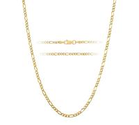 KISPER 18K Gold Over 925 Sterling Silver Italian 3mm Solid Diamond-Cut Figaro Link Chain Necklace - for Men & Women with Lobster Clasp - Made in Italy, 24"