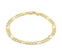KISPER 18K Gold Over 925 Sterling Silver Italian 5mm Solid Diamond-Cut Figaro Link Chain Bracelet - for Men & Women with Lobster Clasp - Made in Italy, 9"