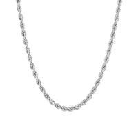 KISPER 24k White Gold Rope Chain Necklace -Thin, Dainty, White Gold Plated Stainless Steel Jewelry for Women & Men with Lobster Clasp, 18"