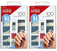 KISS 200 Full-Cover Manicure Kit, Medium Length Active Square Fake Nails, Longer Lasting, 10 Sizes with Maximum Speed Nail Glue (Pack of 2)