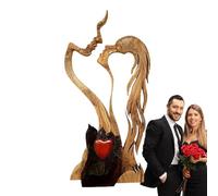 Kiss Abstract Figurative Sculpture - Minimalist Romantic Couple Art Statue, Modern Resin Lovers Figurine | Romantic Wooden Handmade Abstract Sculpture for Engagement, Valentine's Day