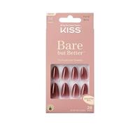 KISS Bare but Better Press On Nails Medium Length Almond Shape 'Chemistry' Red Set Contains 28 False Nails, Pink Nail Glue 2g (0.07 oz), Manicure Sticks, Mini File