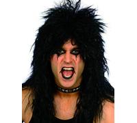 Kiss Black Rocker Wig Alice Cooper 80s Heavy Metal Simmons Fancy Dress