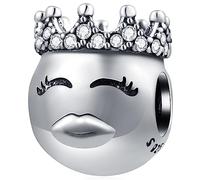 Kiss Charms with Princess Crown CZ fit Pandora Smile Bracelet, 925 Sterling Silver Kissing Emoji Charm Smiley Face Beads, Gifts for Valentines Day/Engagement/Happy Birthday