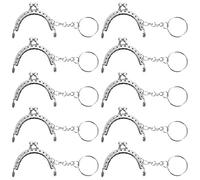 Kiss Clasp Lock Retro Metal Purse Frames 5cm Semicircular Embossed Coin Bag Frame with Key Ring for Purse Making DIY Sewing Craft Projects 10 Pieces (Silver)