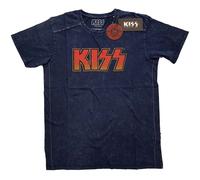KISS Classic Band Logo Snow Wash T-Shirt in Navy | Size: Medium Kiss Navy M